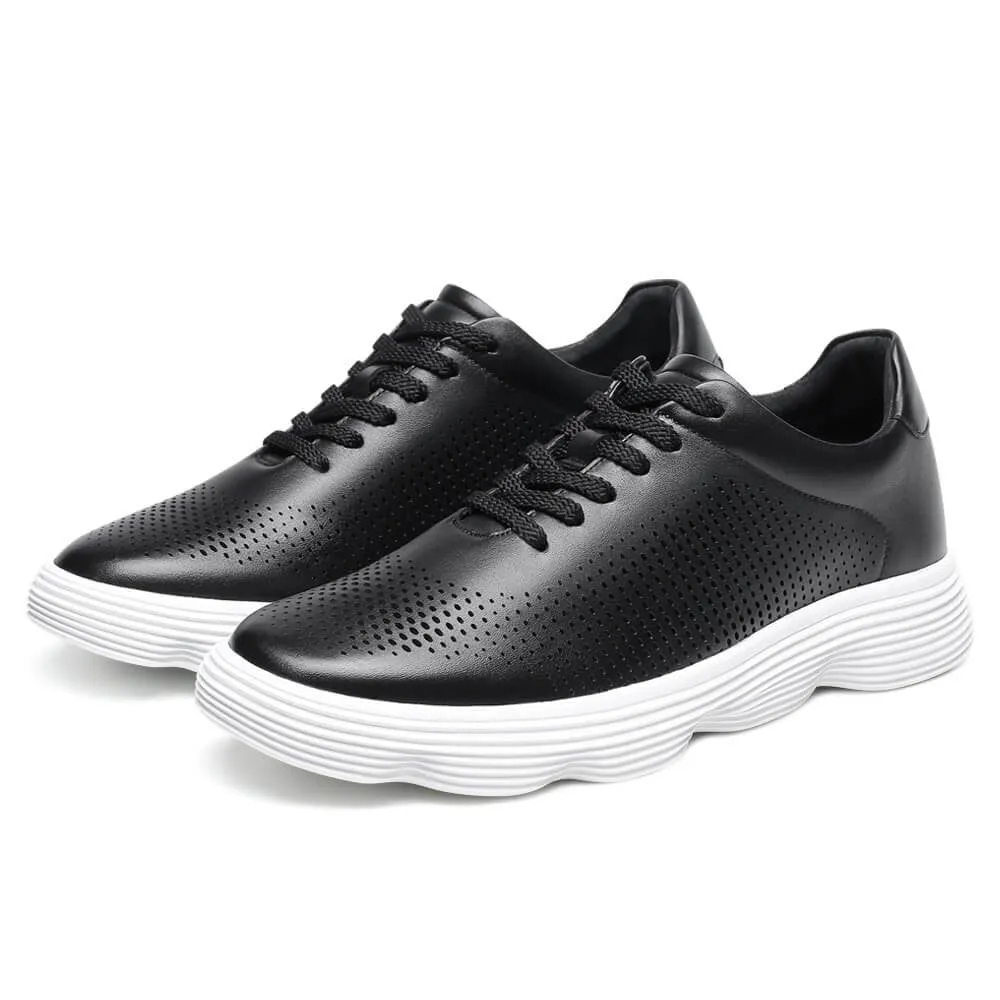 6 CM/2.36 Inches CMR CHAMARIPA  Men's Black Leather Elevator Sneakers - Stylish Height-Boosting Footwear