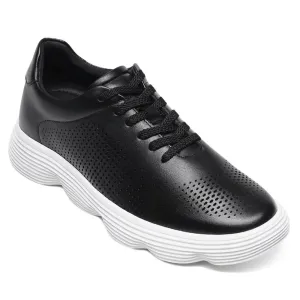 6 CM/2.36 Inches CMR CHAMARIPA  Men's Black Leather Elevator Sneakers - Stylish Height-Boosting Footwear