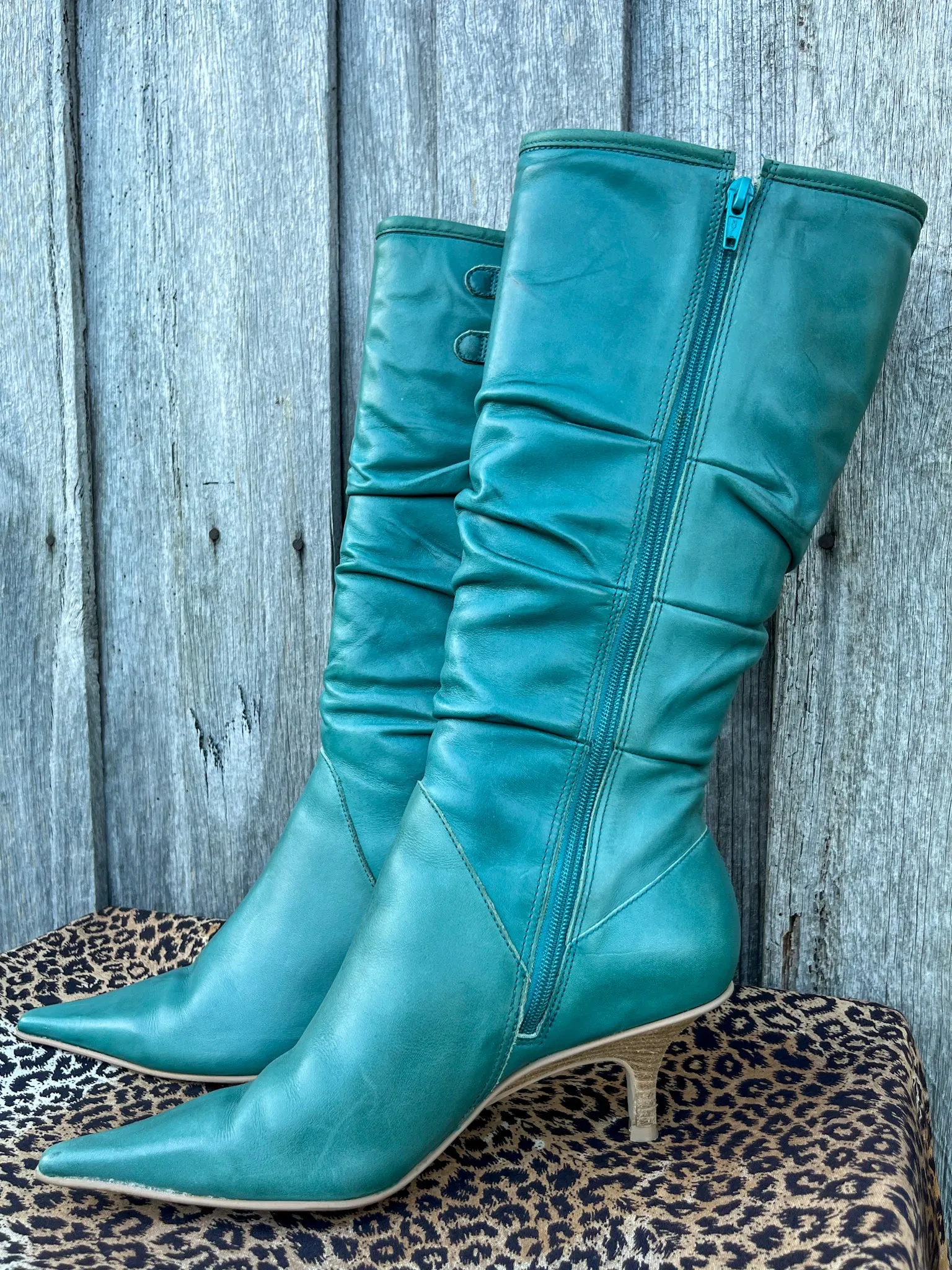 90s Aqua Leather Boots