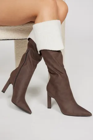 A Fine Time Knee High Heeled Boots - Brown