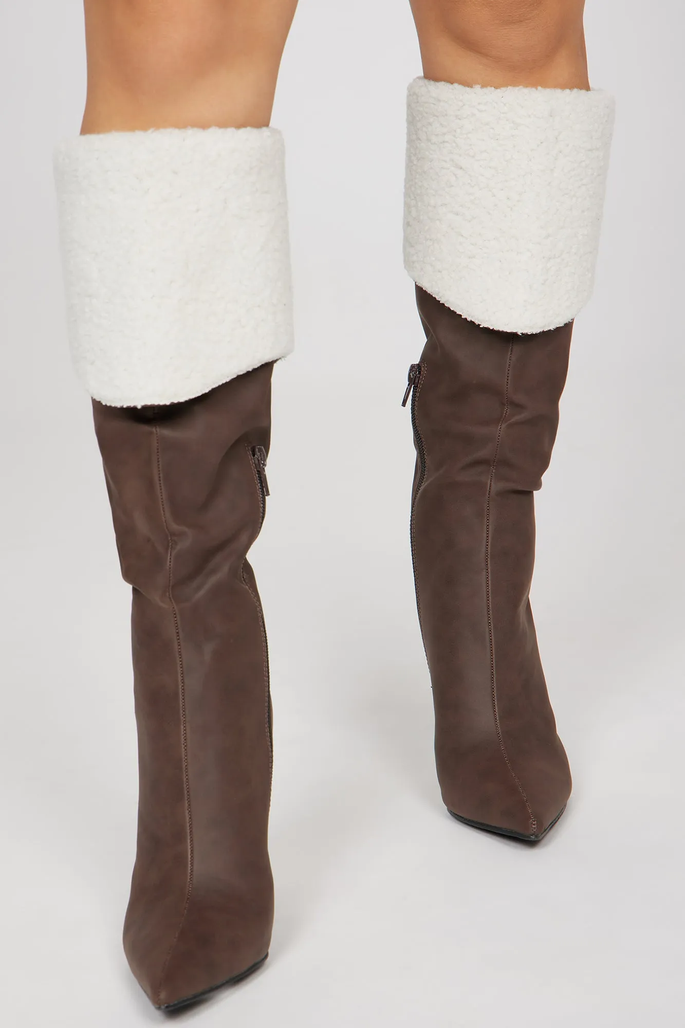 A Fine Time Knee High Heeled Boots - Brown