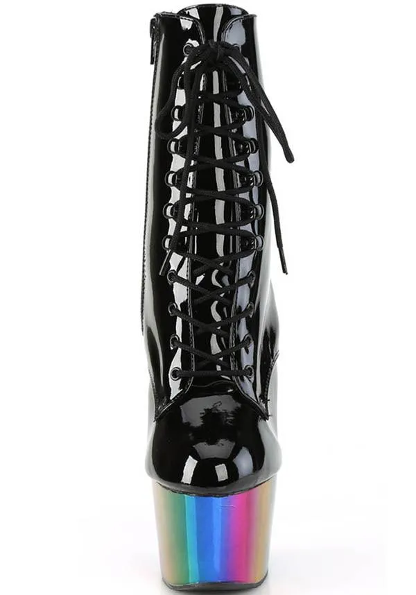 ADORE-1020RC [Black Patent/Rainbow Chrome] | PLATFORM HEELS [PREORDER]