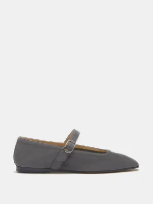 Anthracite suede ballet Mary Jane flats