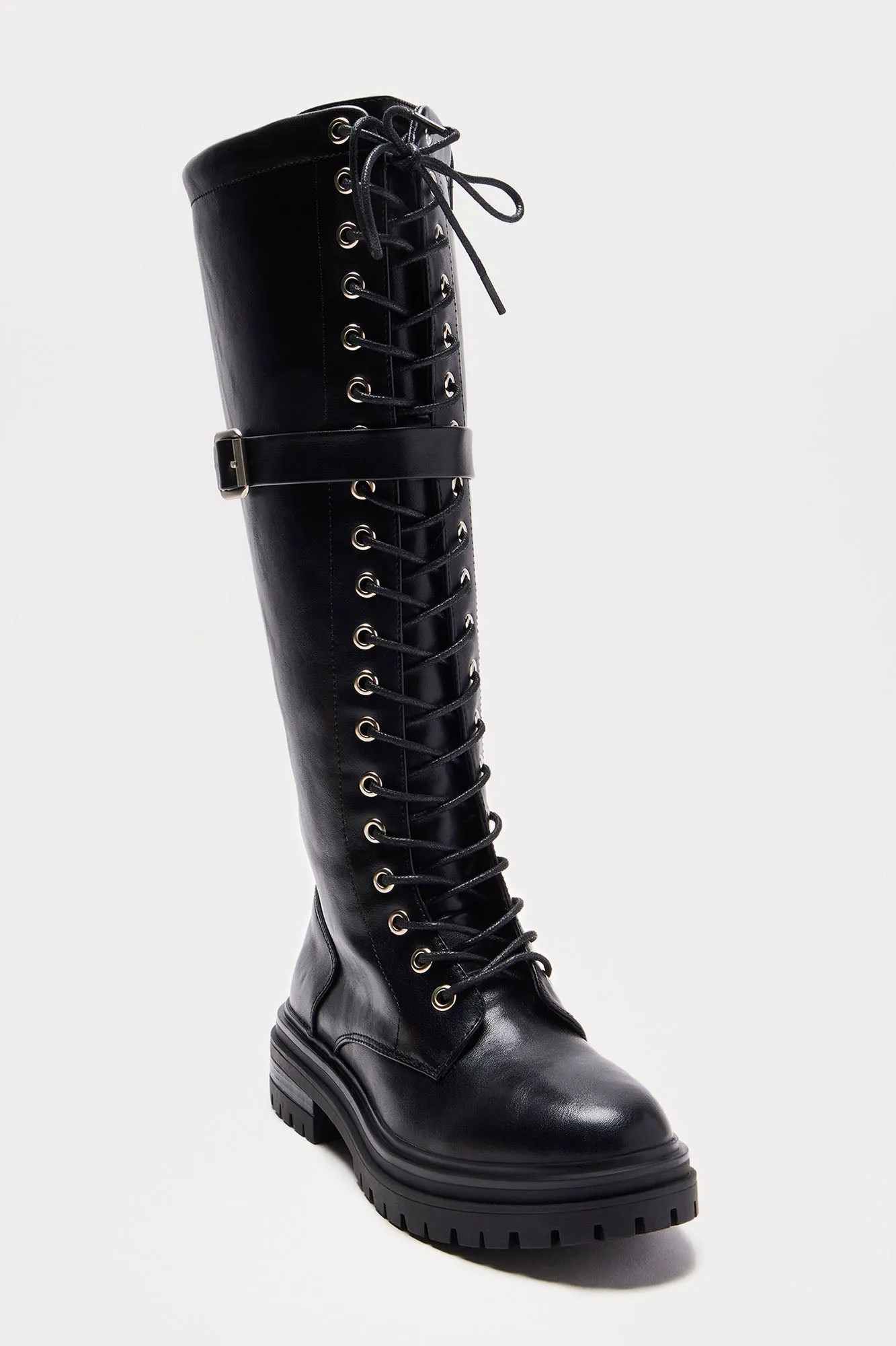 Apollo Knee High Combat Boots - Black