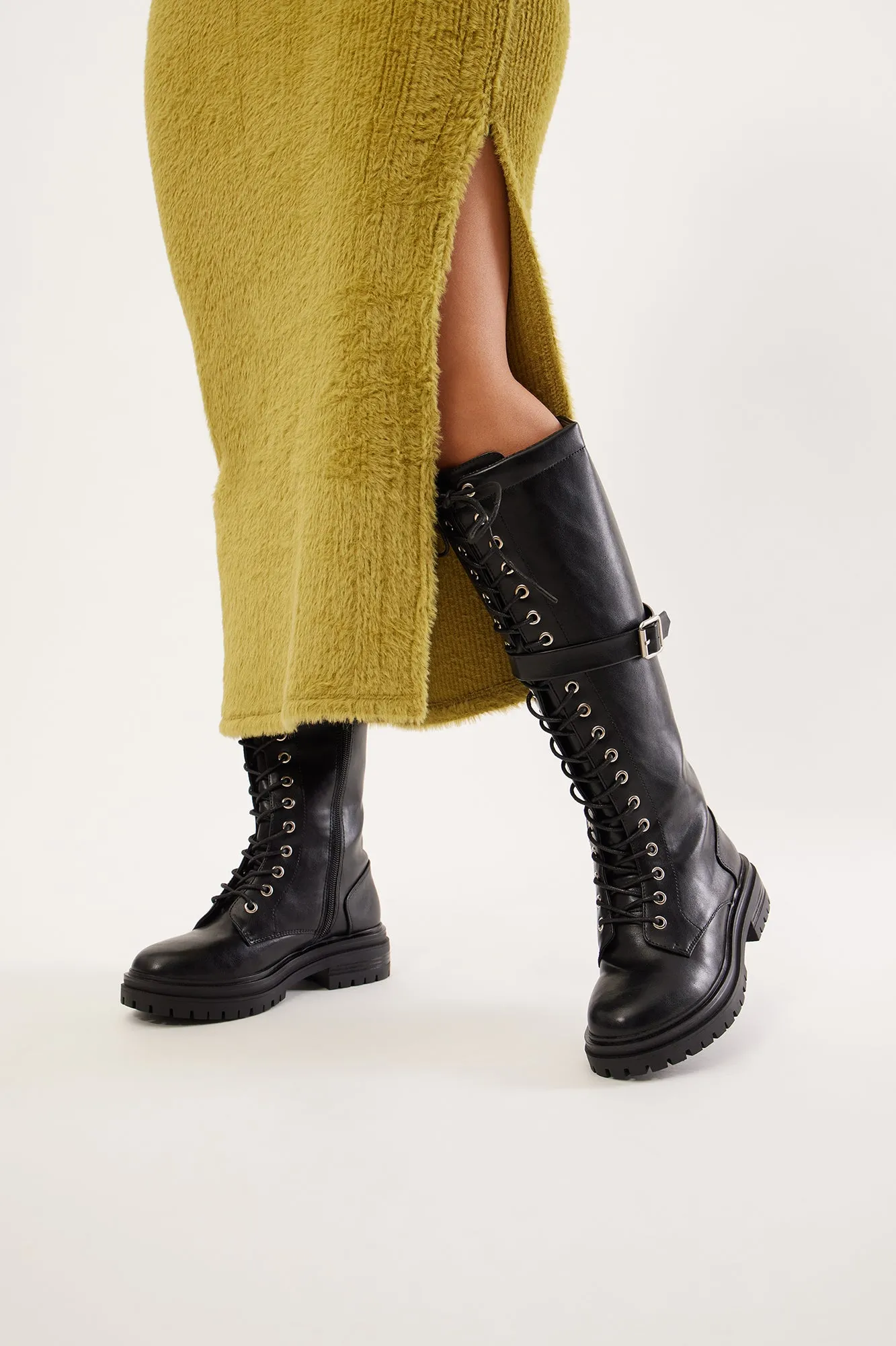 Apollo Knee High Combat Boots - Black