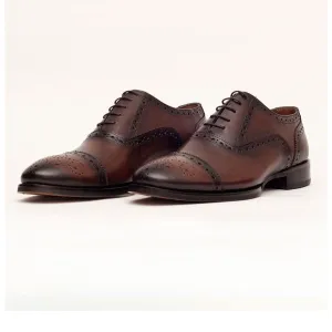 Ariston Mens Chestnut Brown Lace-up Oxford Leather Dress Shoes