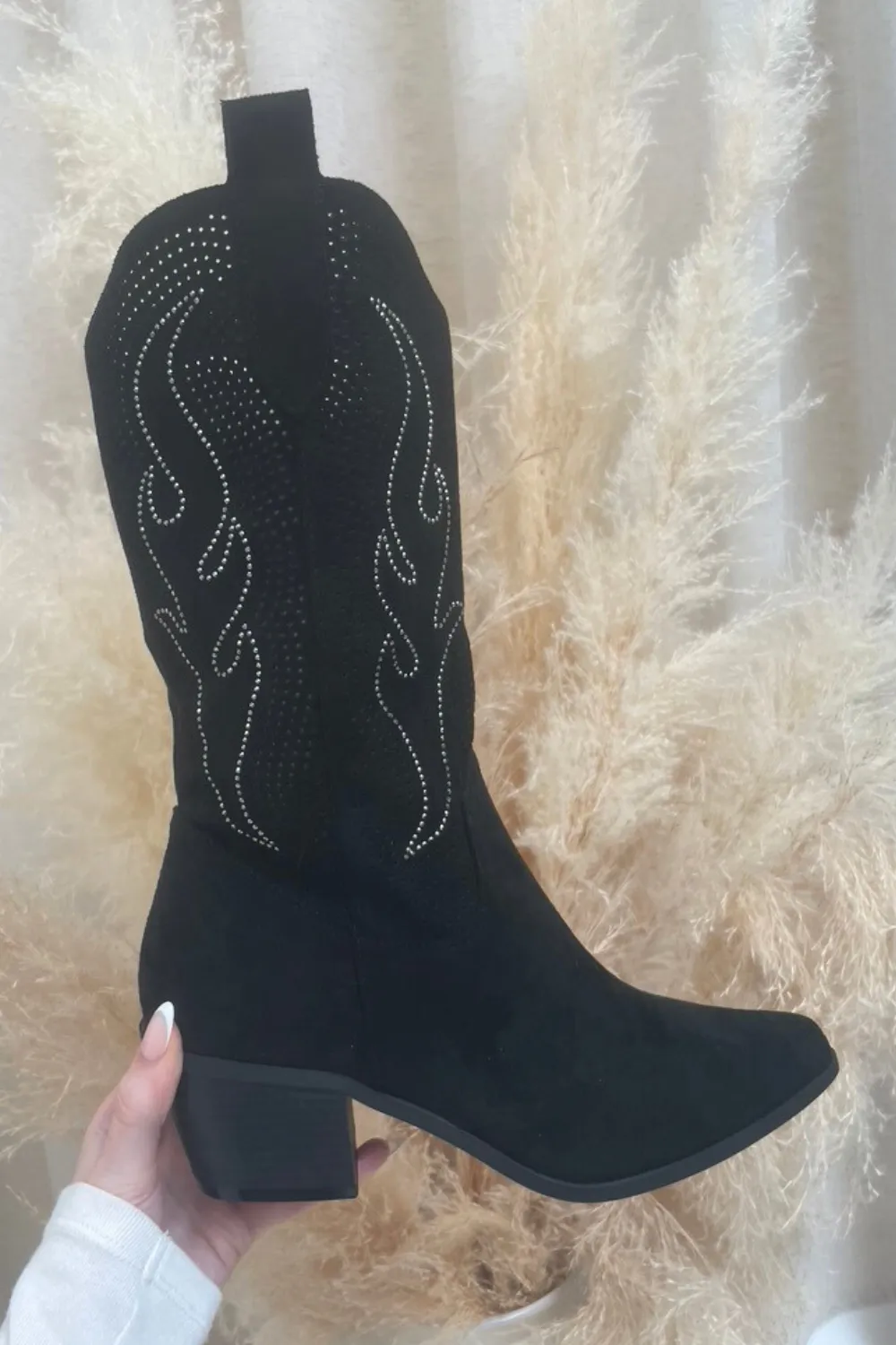 Arizona black  diamante heeled cowboy boots