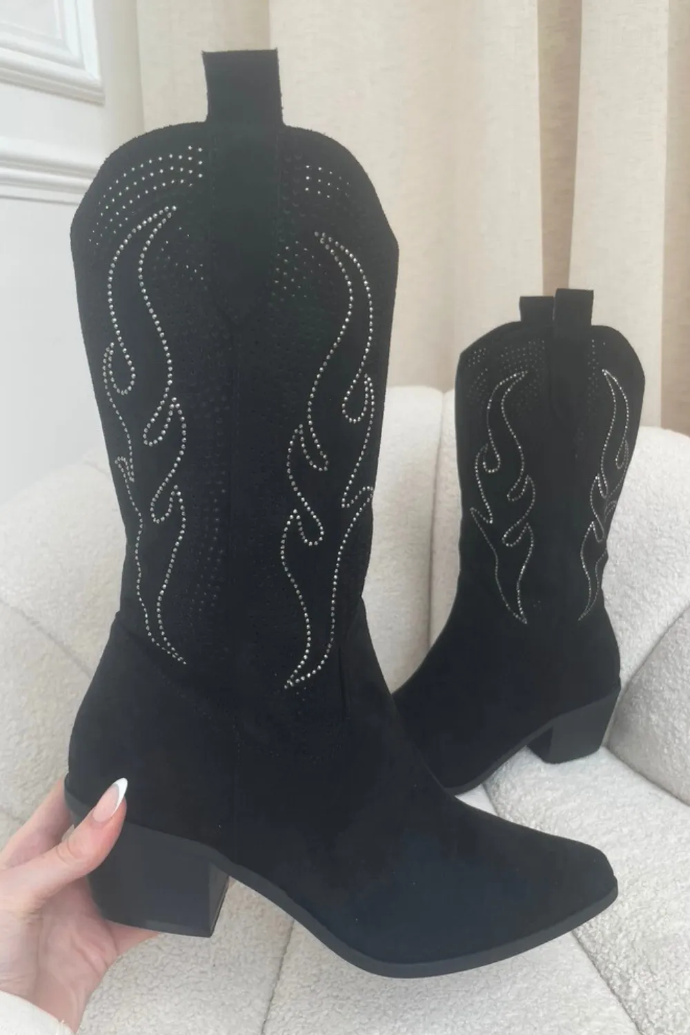 Arizona black  diamante heeled cowboy boots