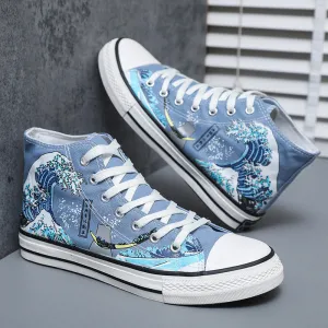 Artistic patterned high-top trendy shoes, casual sports canvas shoes