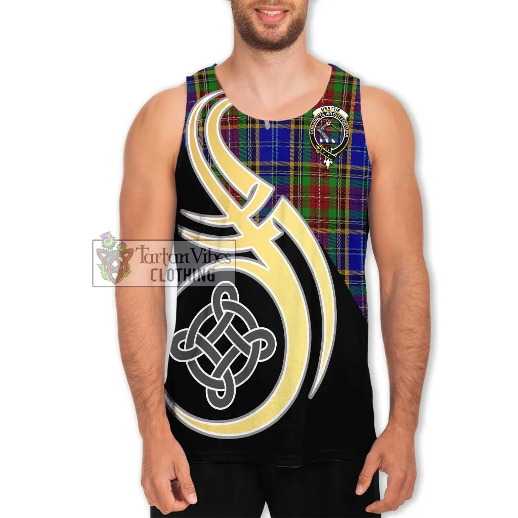 Beattie Tartan Men's Tank Top with Family Crest and Celtic Symbol Style