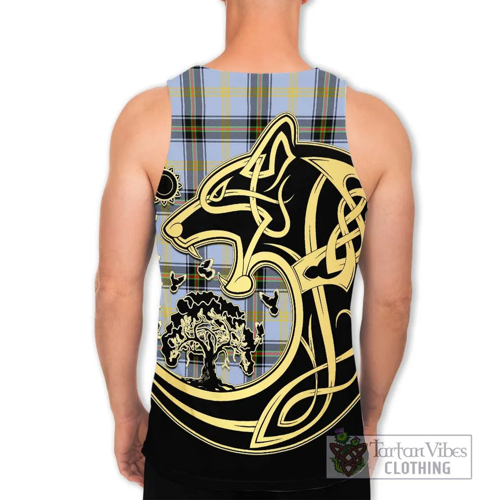 Bell Tartan Men's Tank Top with Family Crest Celtic Wolf Style