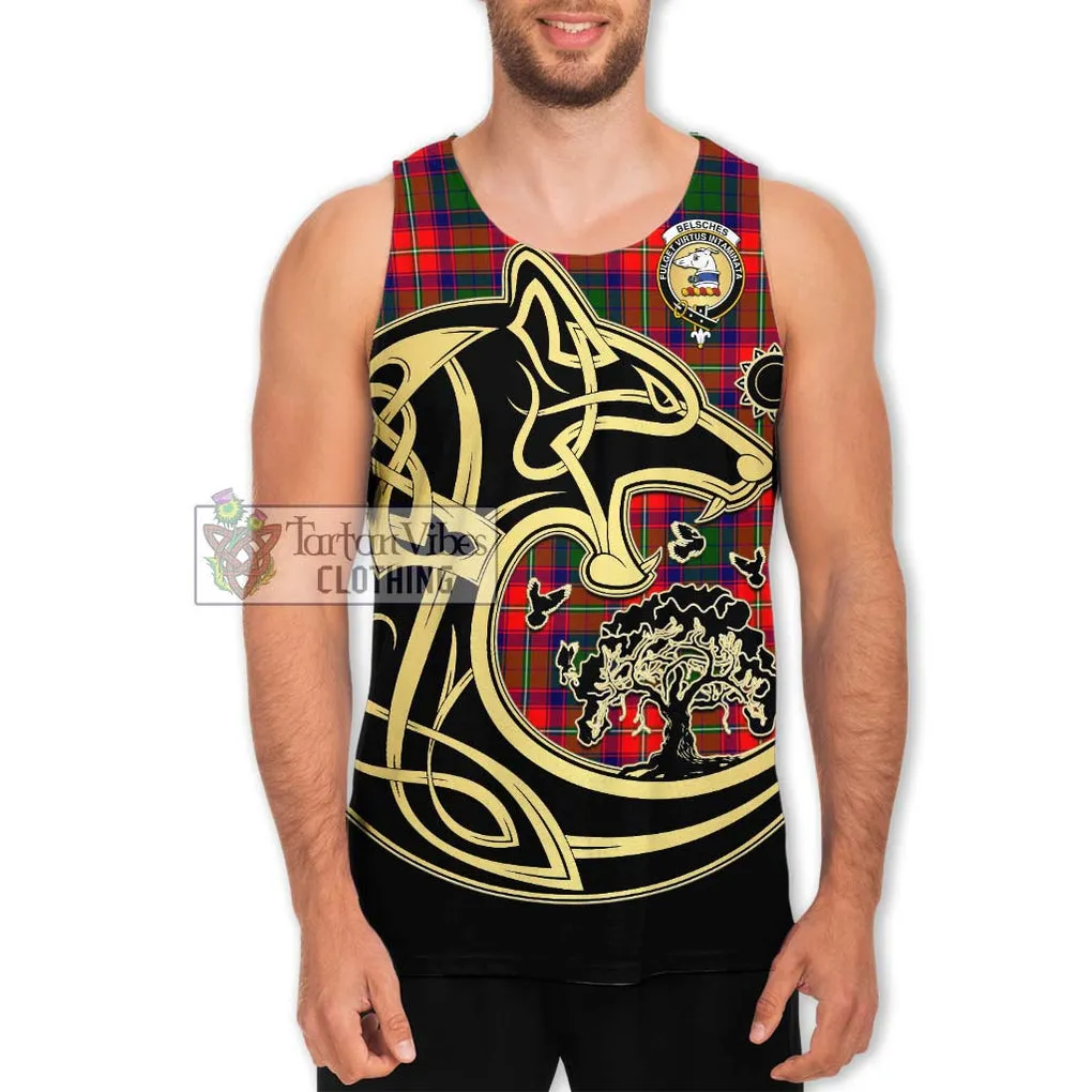 Belsches Tartan Men's Tank Top with Family Crest Celtic Wolf Style