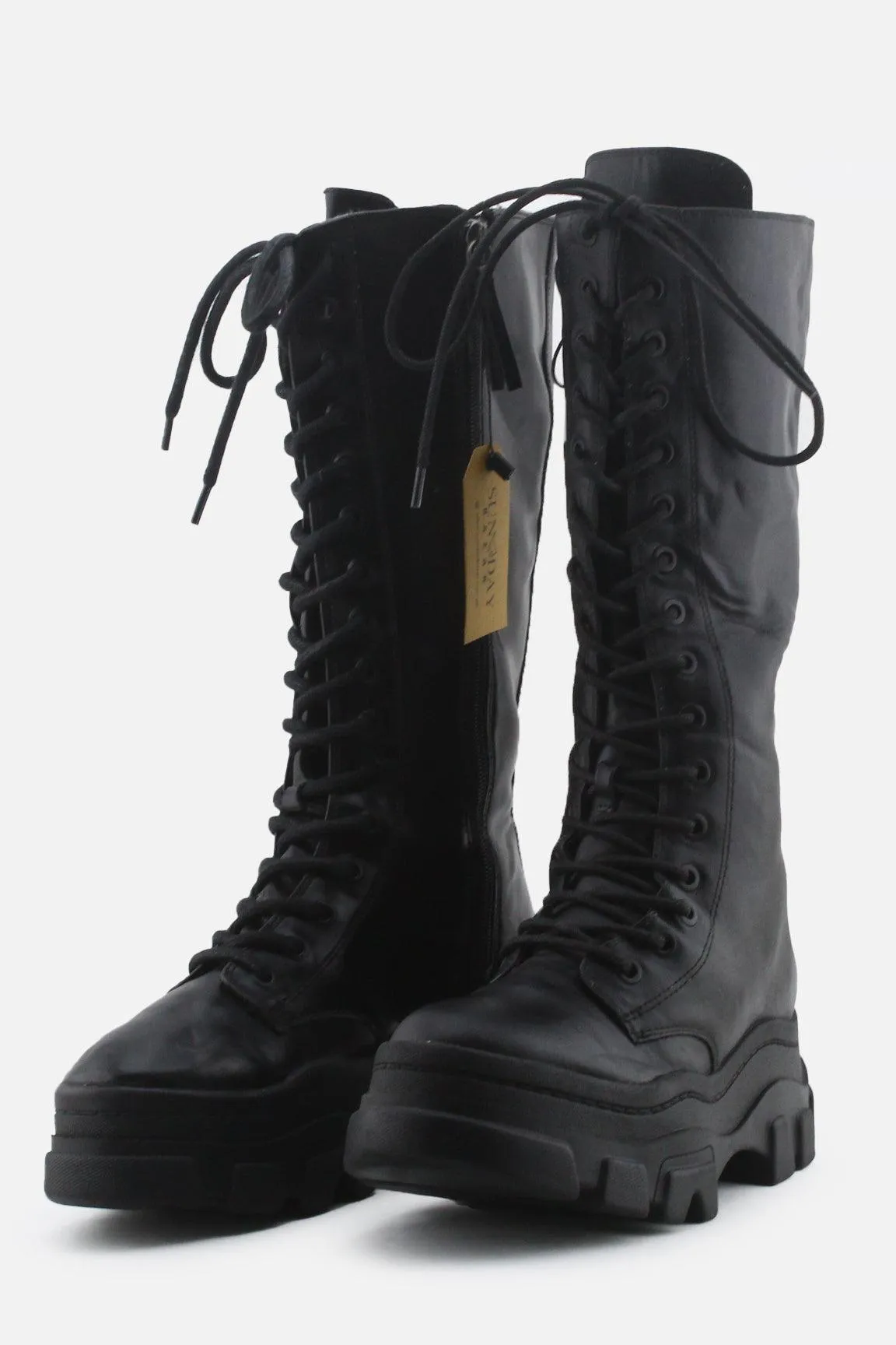 Bershka Zipper Laces Combat Long Boots | 100% Authentic Leather