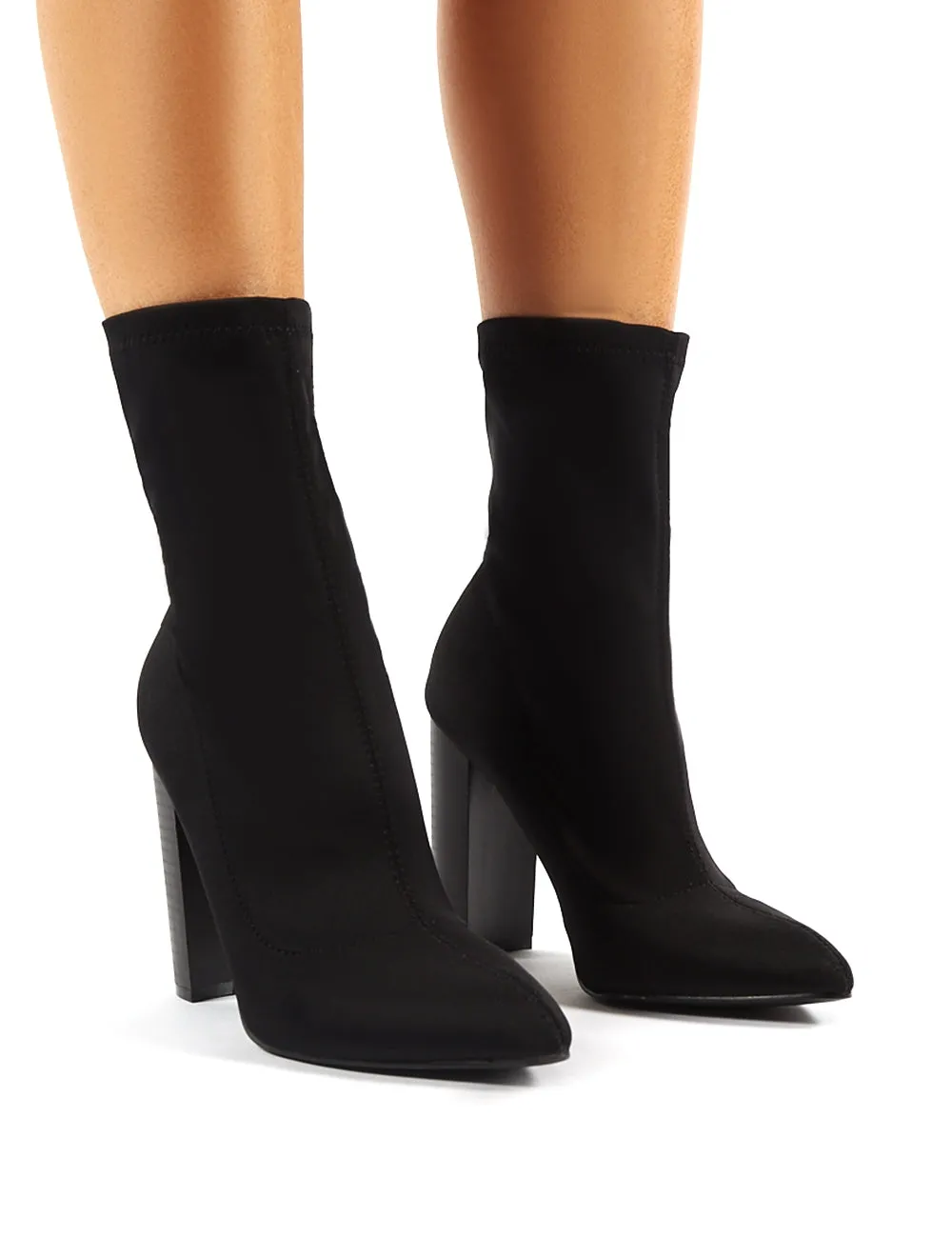 Billie Black Stretch Flared Heel Sock Fit Ankle Boots