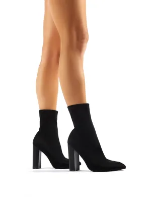 Billie Black Stretch Flared Heel Sock Fit Ankle Boots