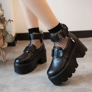 Black Double Straps Dolly Shoes SD02424