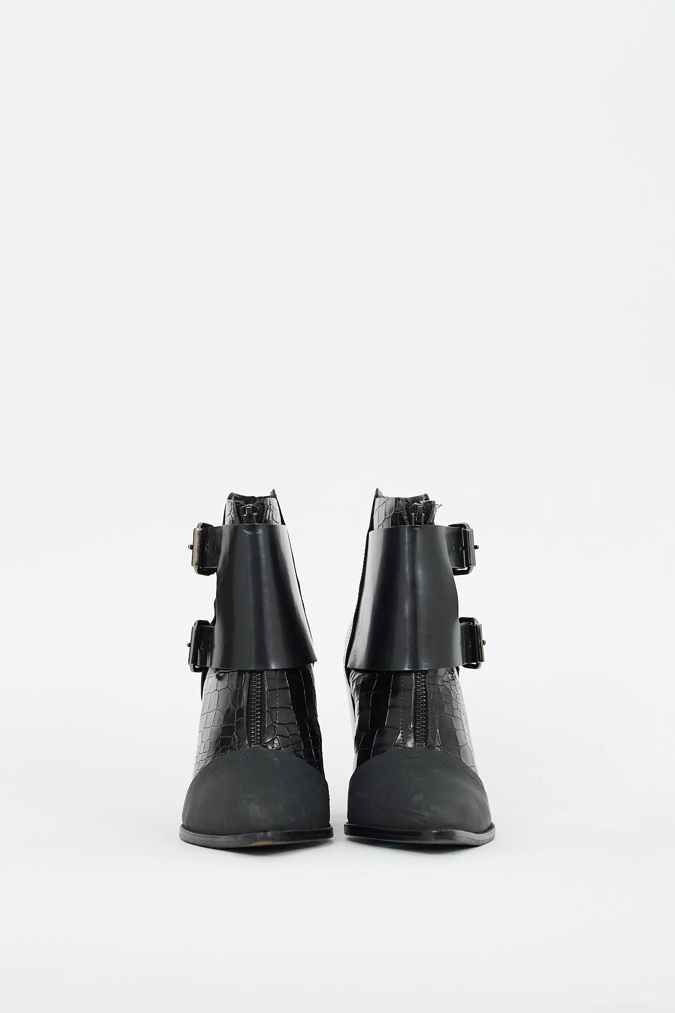 Black Embossed Leather Piper Heeled Boot