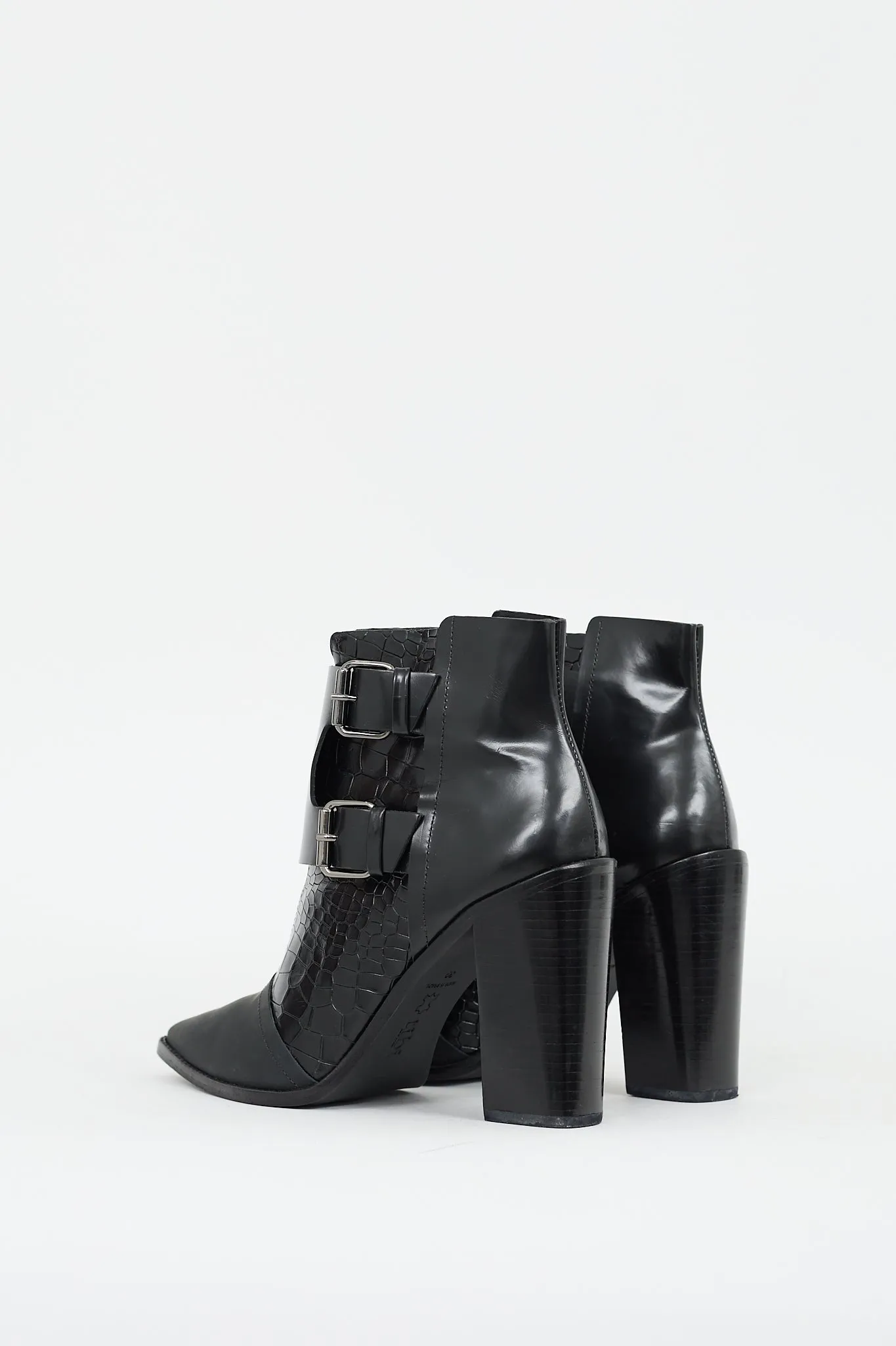 Black Embossed Leather Piper Heeled Boot