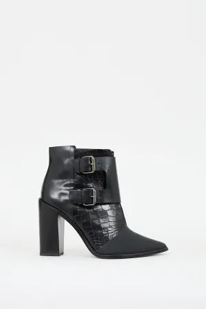 Black Embossed Leather Piper Heeled Boot