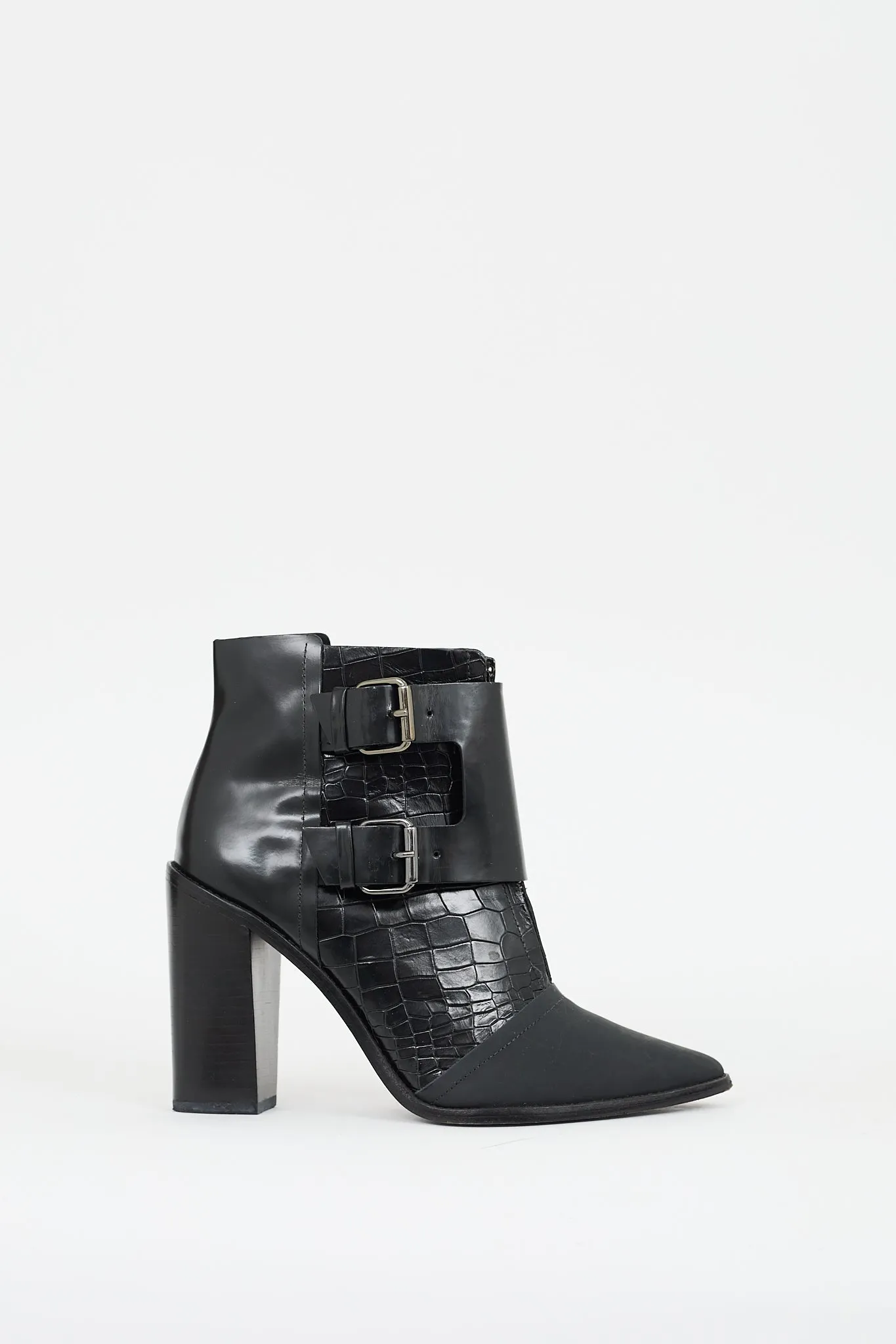 Black Embossed Leather Piper Heeled Boot