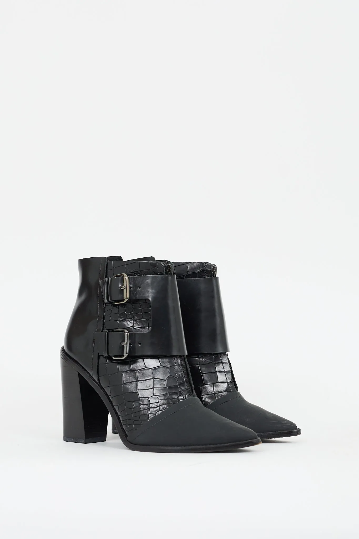 Black Embossed Leather Piper Heeled Boot