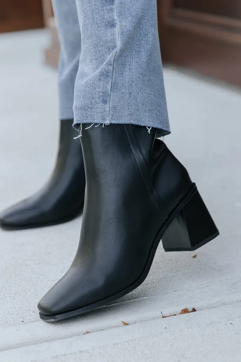 Black Faux Leather Heeled Ankle Booties