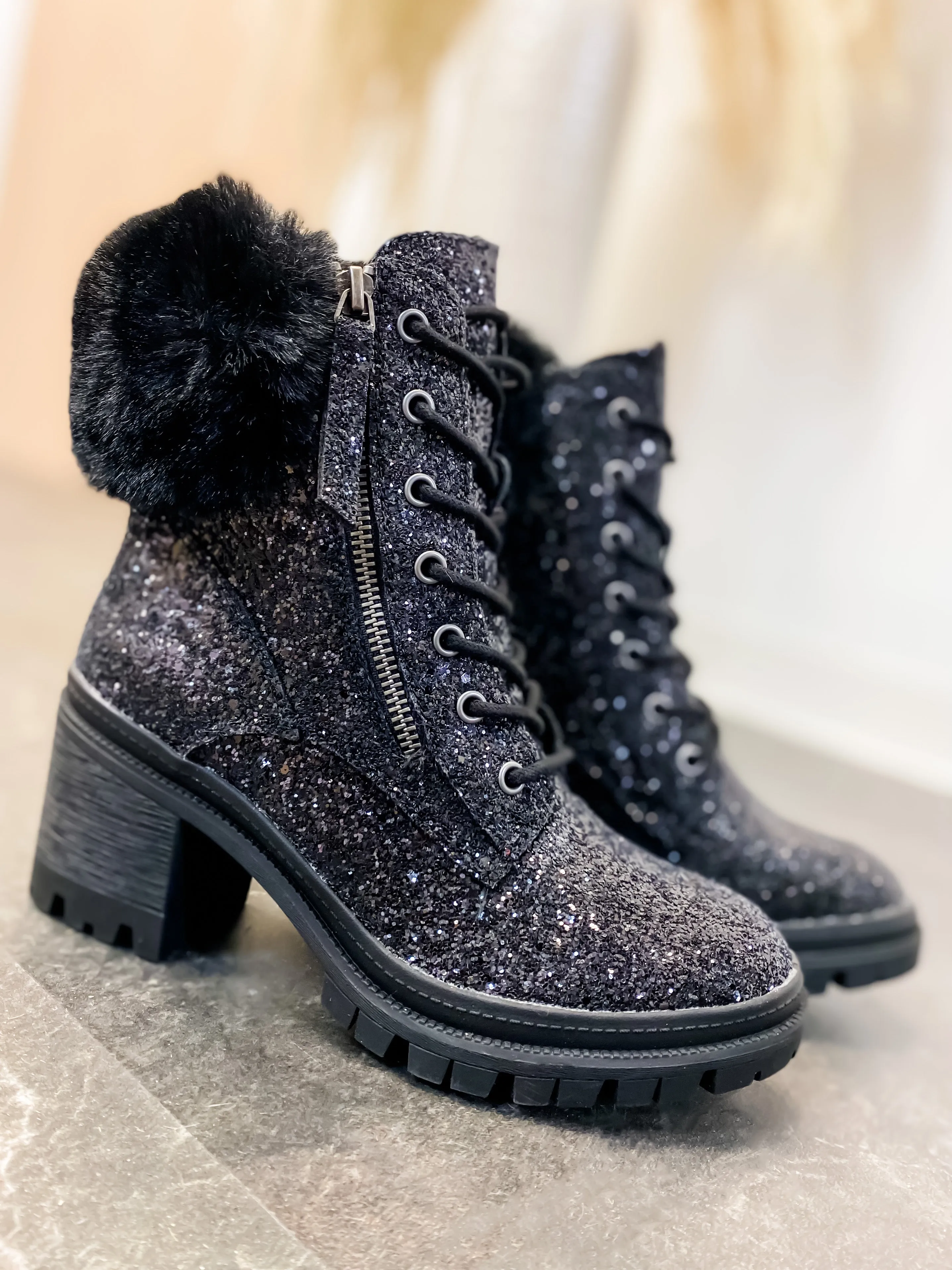 Black Glitter Combat Boot