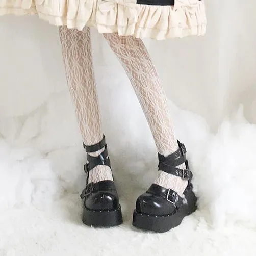 Black Lolita Cross Strap Buckle High-Platform Shoes SD00332