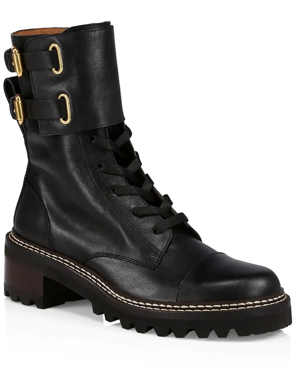 Black Mallory Lace Up Platform Combat Bootie