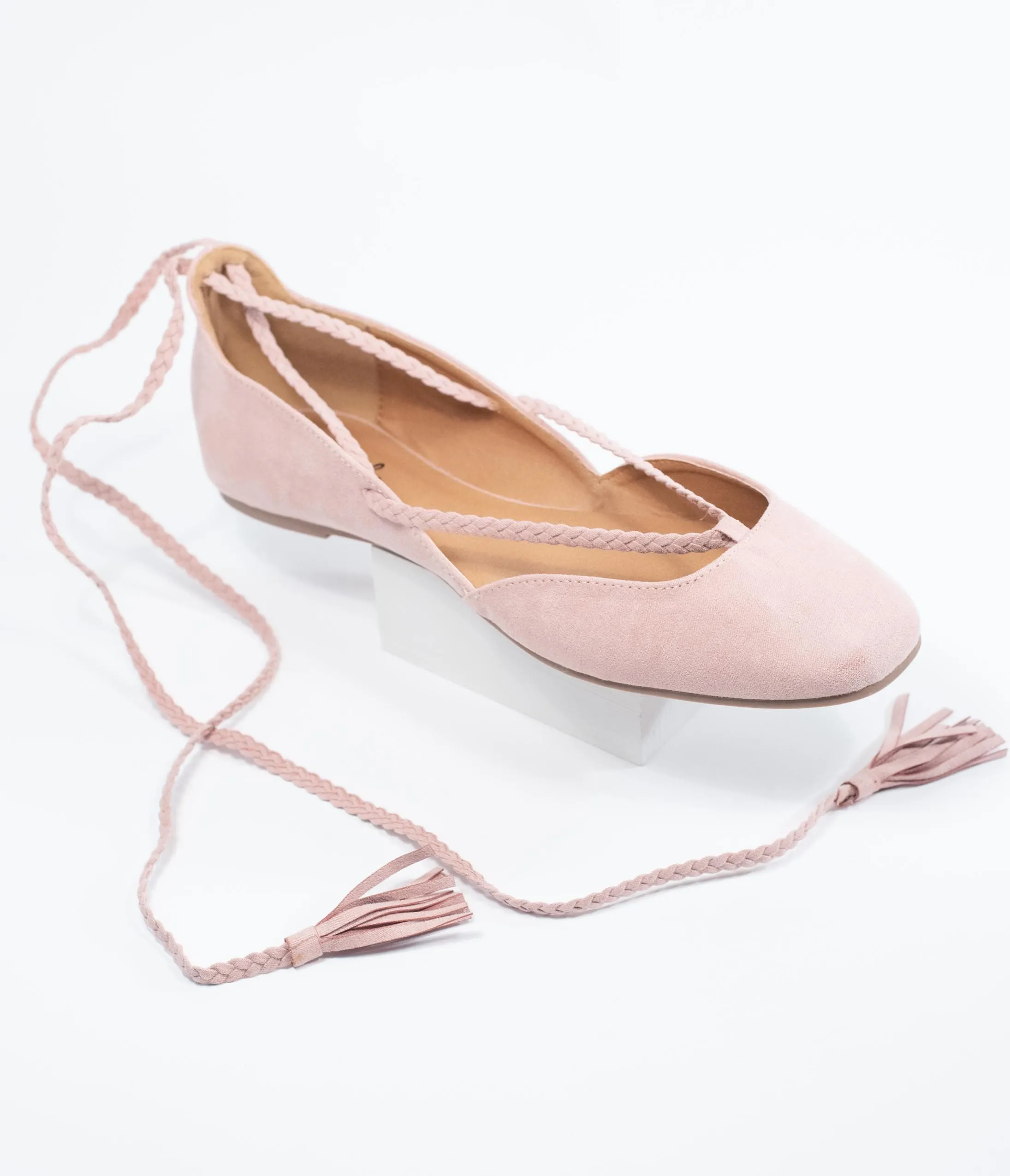 Blush Pink Suede Lace Up Flats