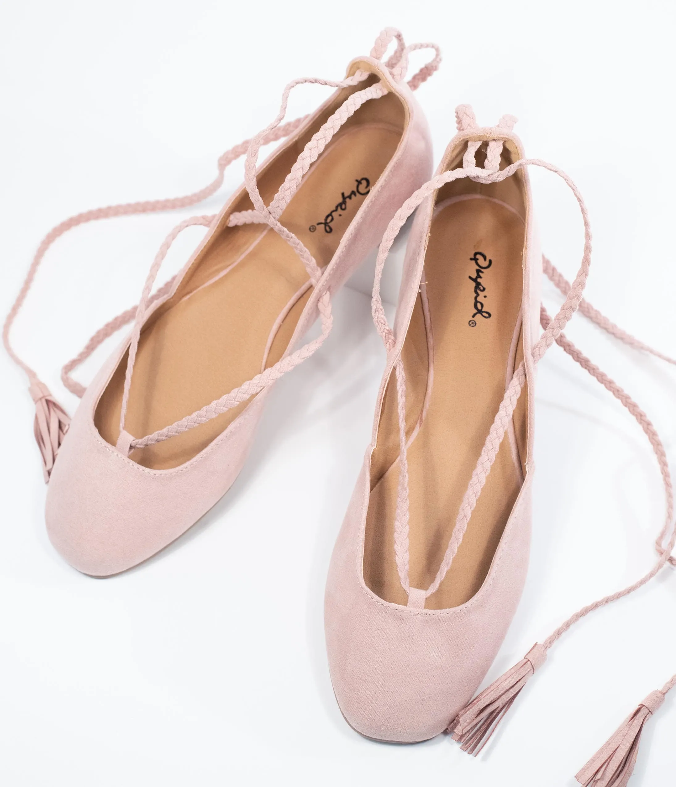 Blush Pink Suede Lace Up Flats