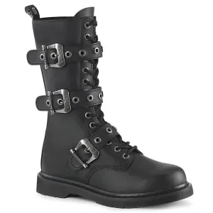 Bolt-330 Black Vegan Leather Calf-High 14 Eyelet Combat Boot