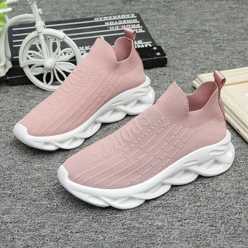 Breathable Knit Platform Women's Sneakers  Summer Non-slip Casual Sports Shoes Ladies Slip on Soft Sole Sneaker Shoes Flats