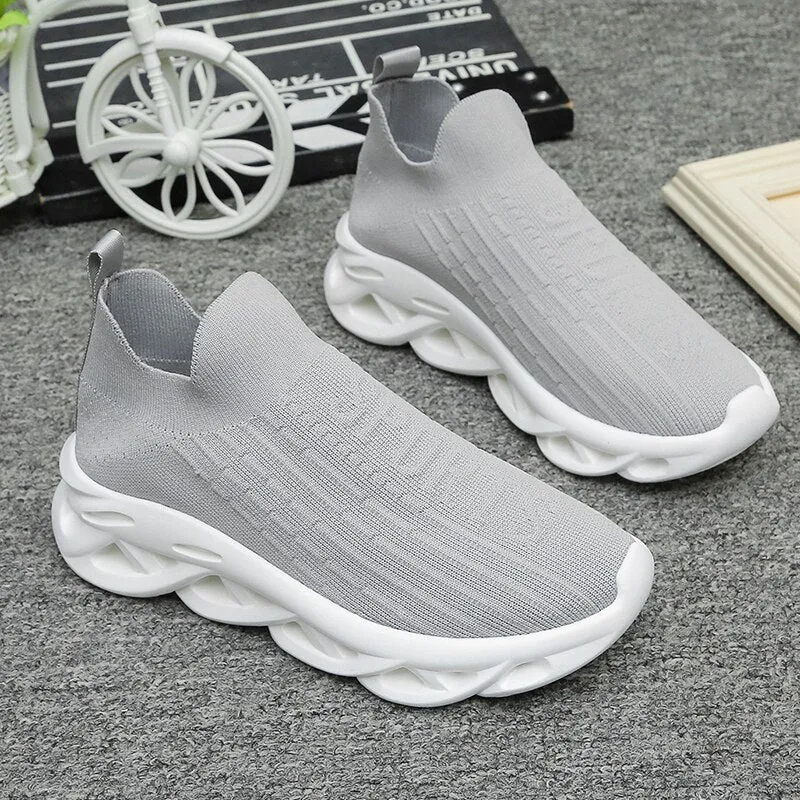 Breathable Knit Platform Women's Sneakers  Summer Non-slip Casual Sports Shoes Ladies Slip on Soft Sole Sneaker Shoes Flats