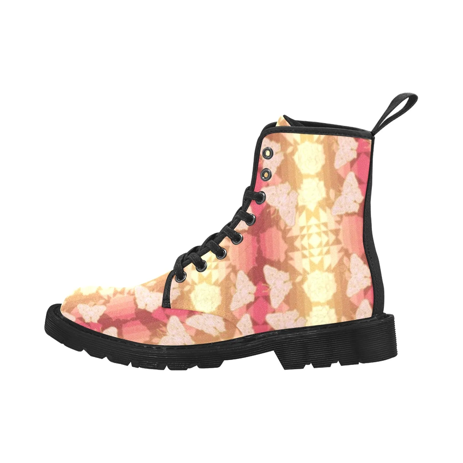 Butterfly and Roses on Geometric Boots for Women (Black)