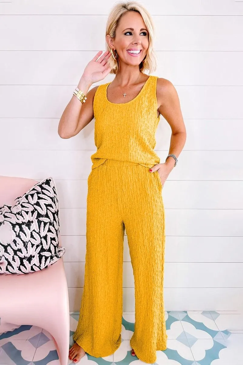 Crinkled Sunflower Wide Leg Pants Set