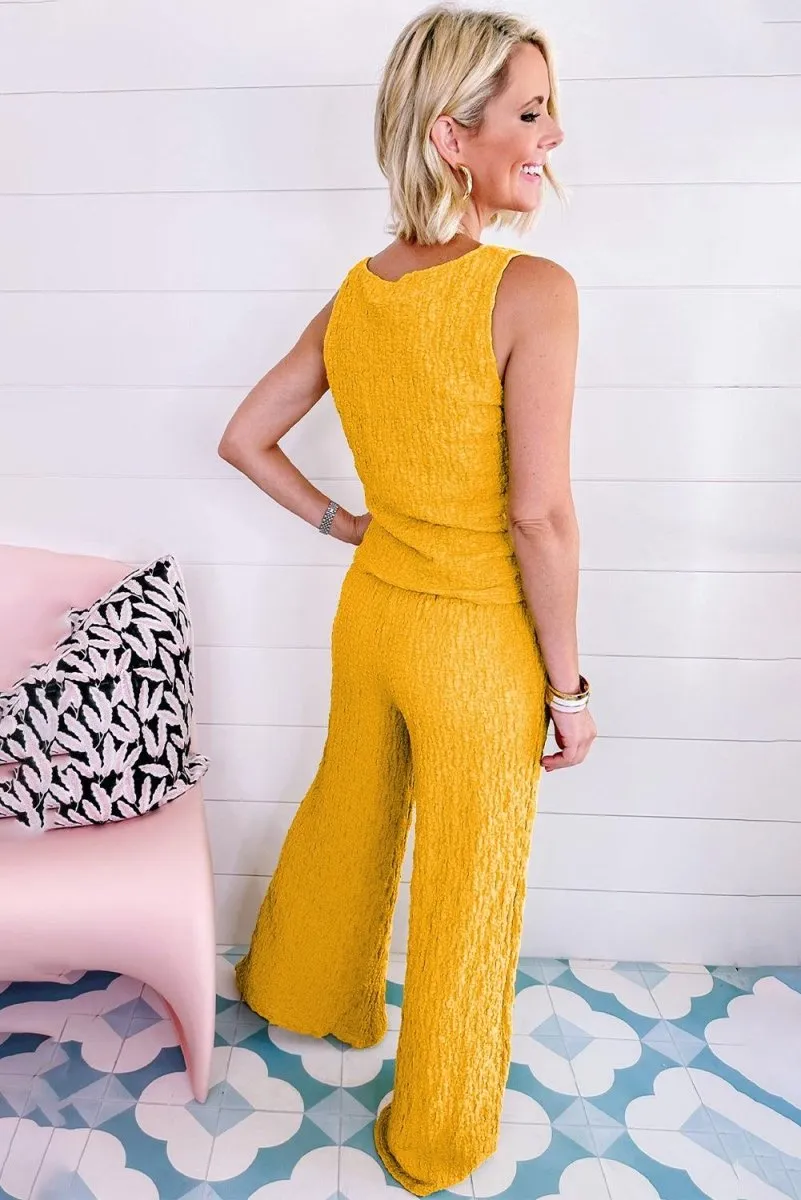 Crinkled Sunflower Wide Leg Pants Set