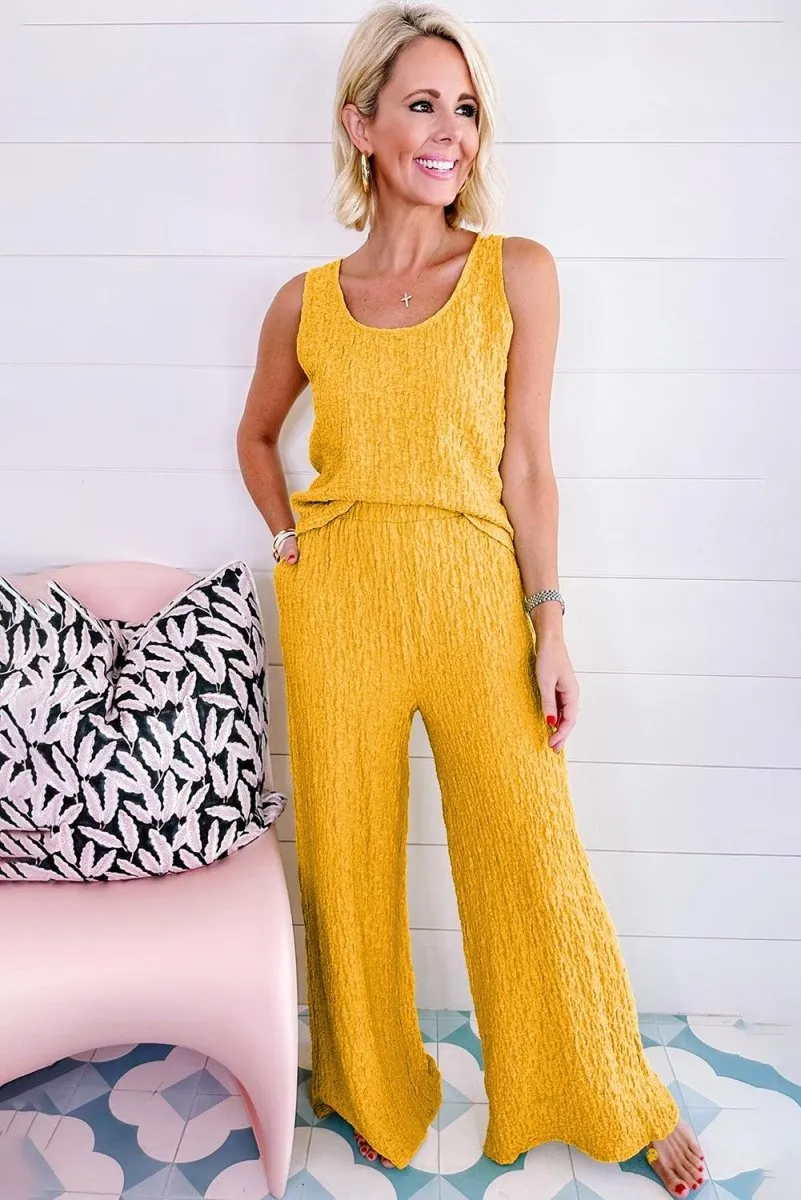 Crinkled Sunflower Wide Leg Pants Set