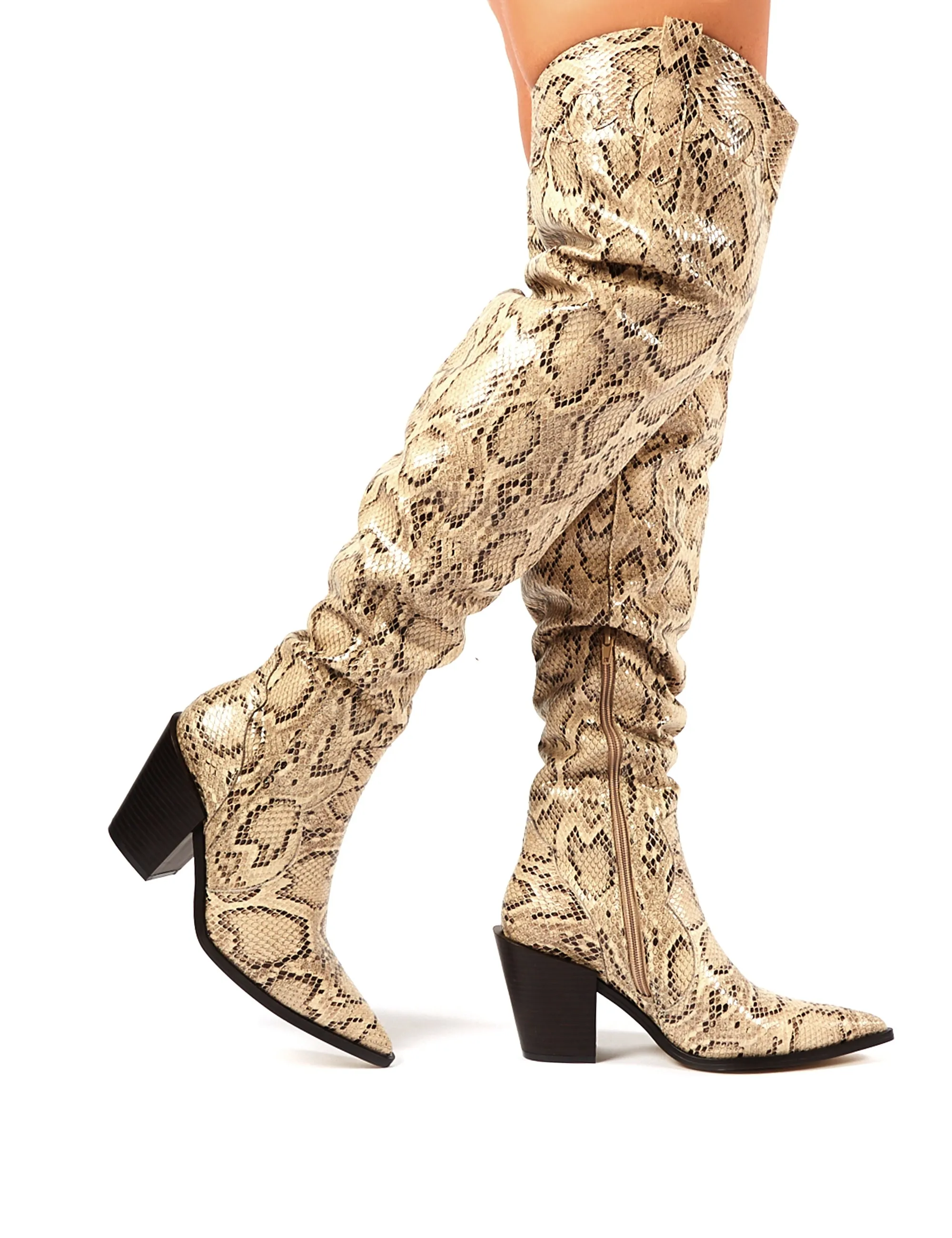 Dallas Snakeskin Western Block Heeled Over the Knee Boots