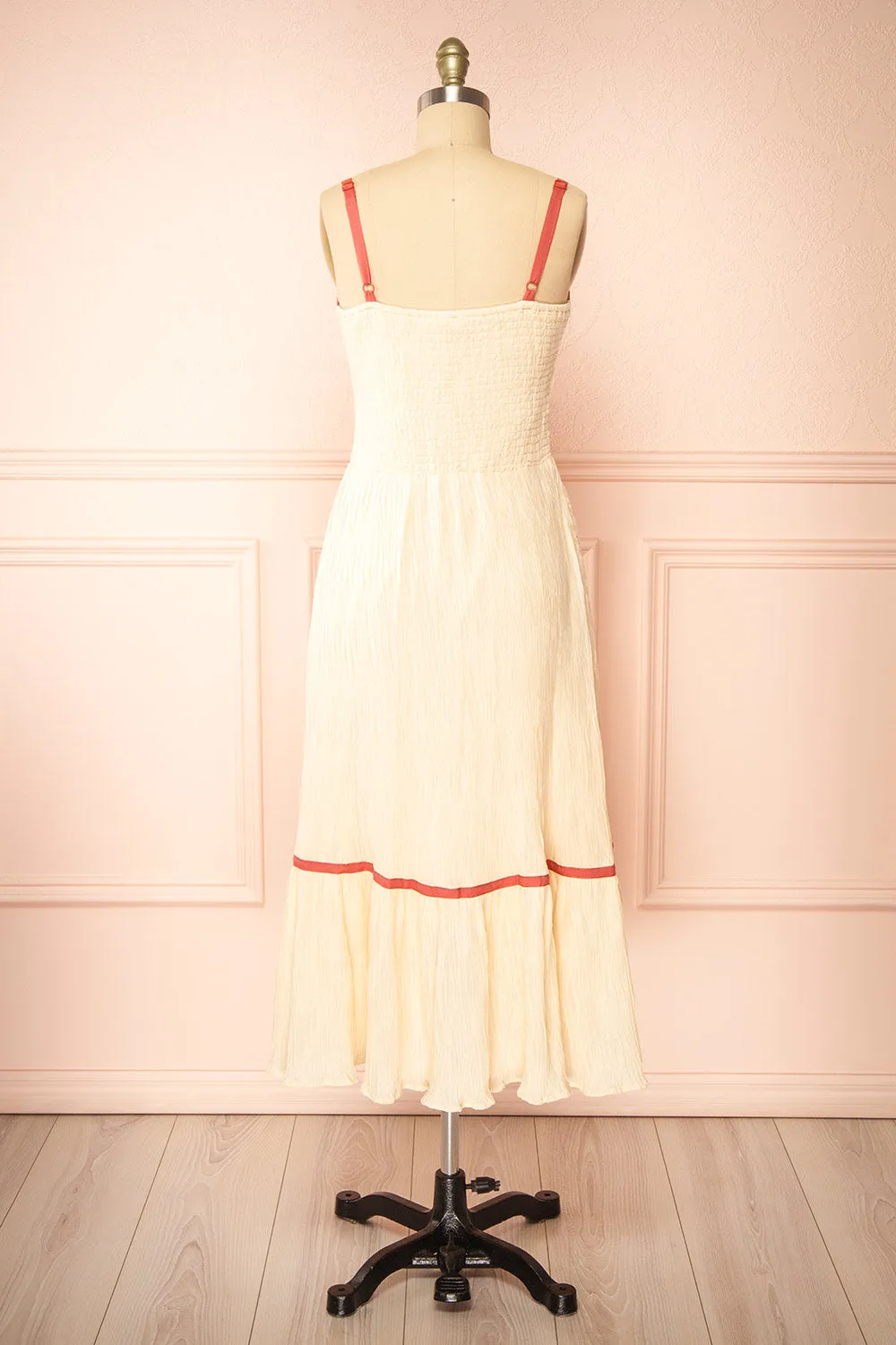 Dixie Beige | Pleated Midi Dress w/ Pink Bows