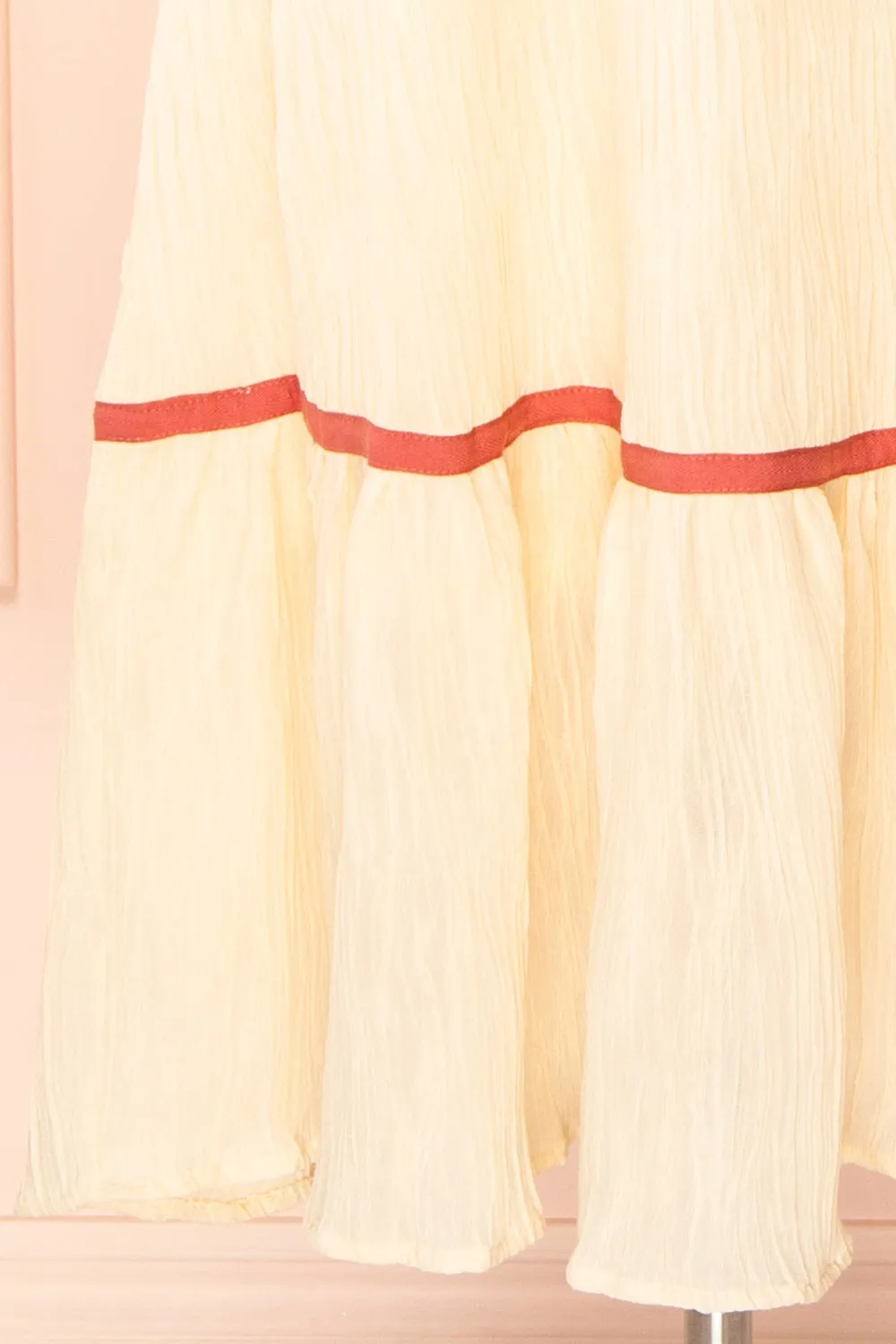 Dixie Beige | Pleated Midi Dress w/ Pink Bows