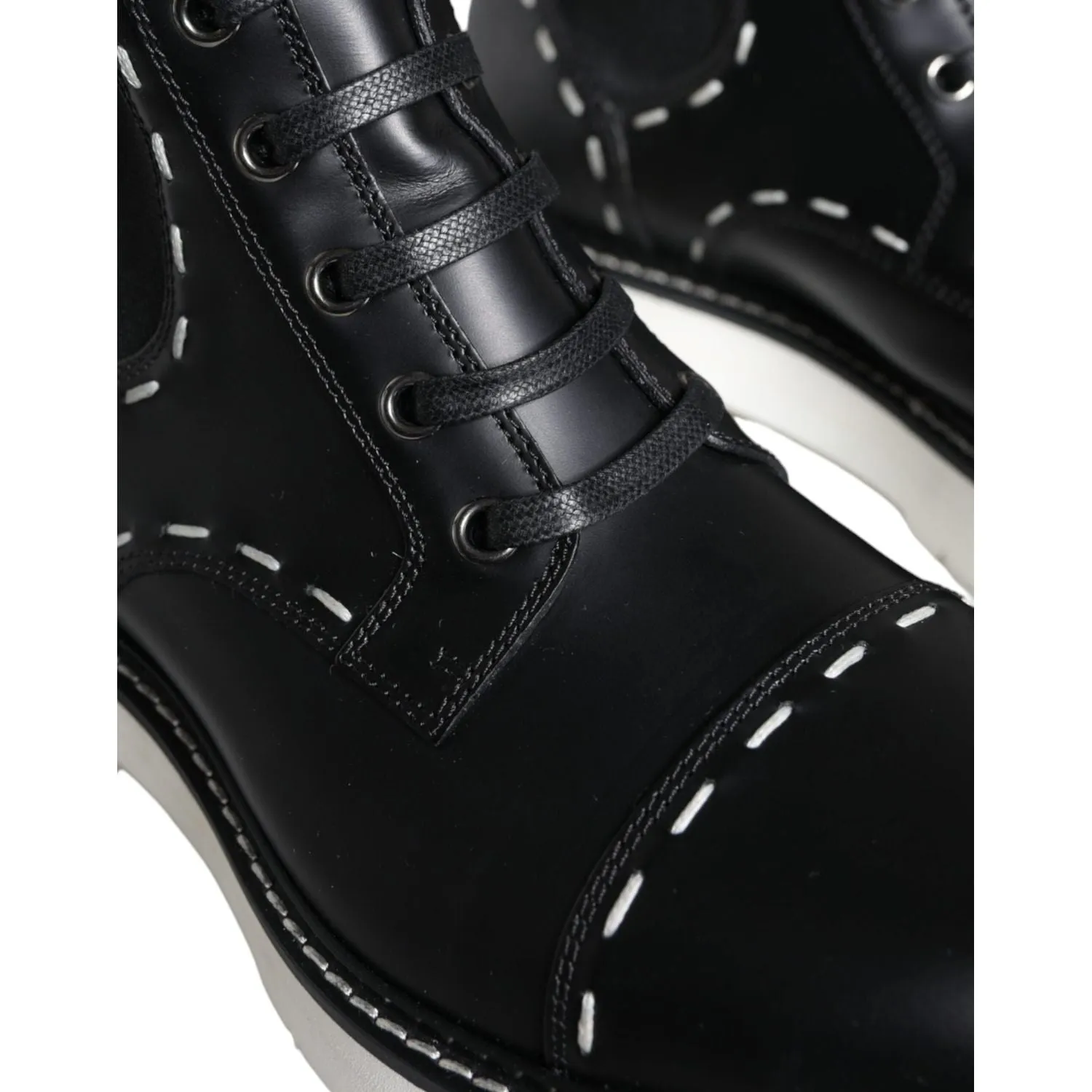 Dolce & Gabbana Black Leather Combat Mid Calf Boots Shoes