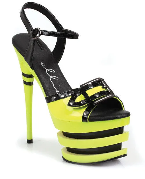 Ellie Shoes Alexia 6" Neon Stacked Platform Black Light Reactive Yellow Nine