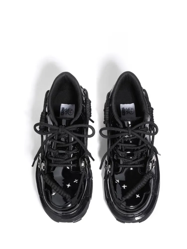 Fake leather black platform shoes【s0000003922】