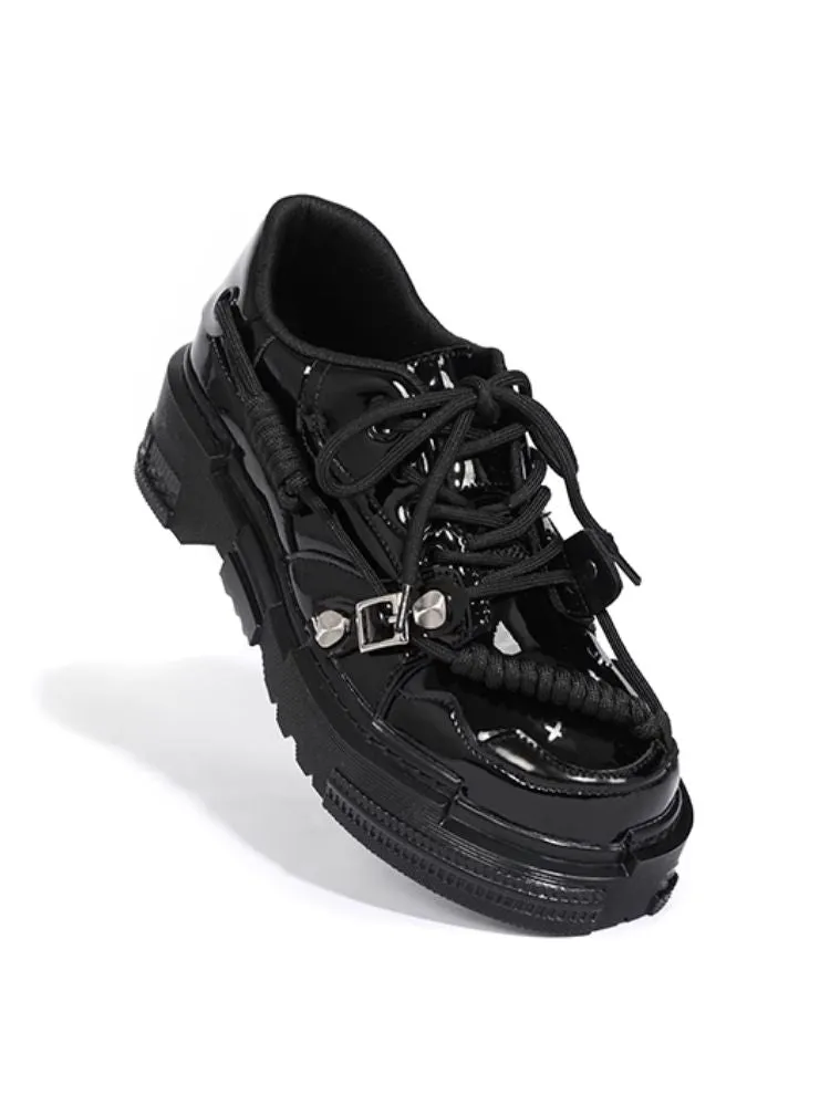 Fake leather black platform shoes【s0000003922】