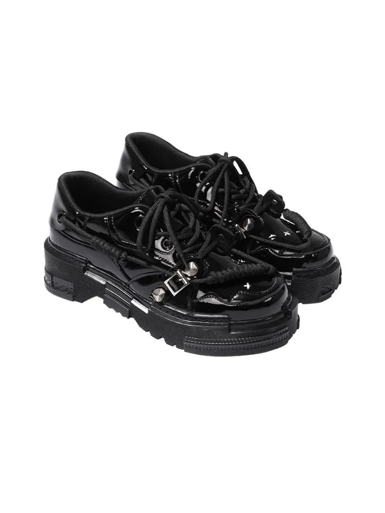 Fake leather black platform shoes【s0000003922】