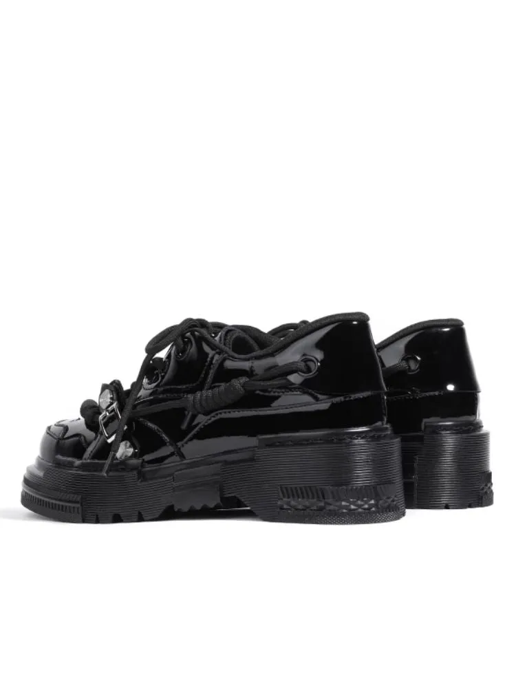 Fake leather black platform shoes【s0000003922】