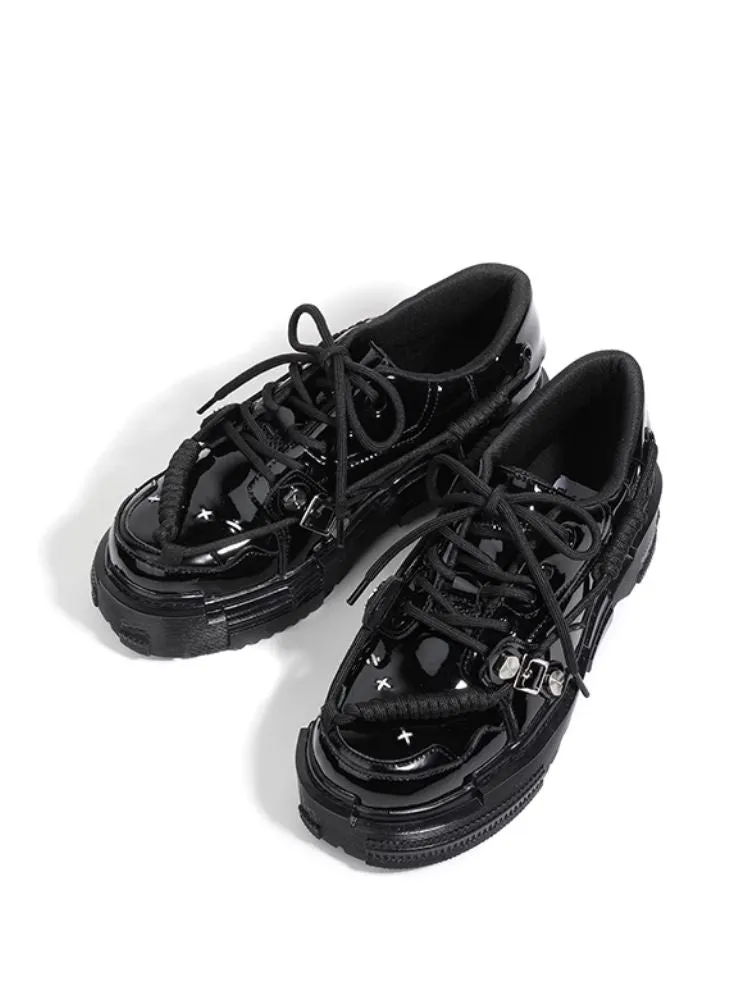 Fake leather black platform shoes【s0000003922】