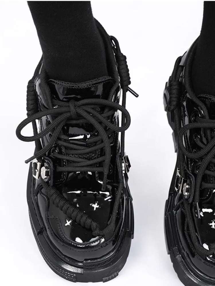 Fake leather black platform shoes【s0000003922】