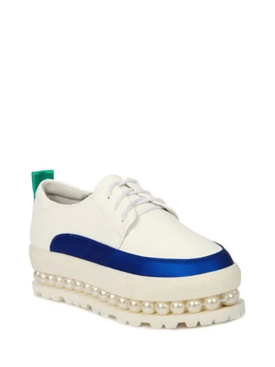 Fashion Faux Pearl Color Block Platform Shoes